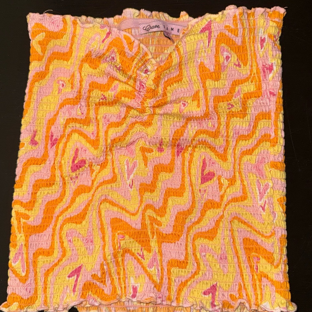 Orange Pink Yellow Strapless top